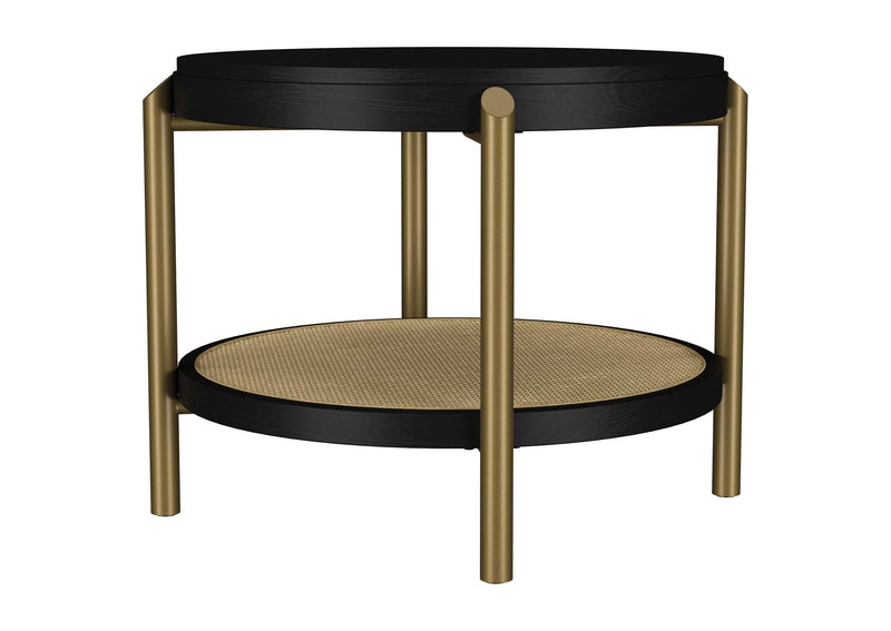 706197 Arini Round End Side Table With Storage Shelf Black