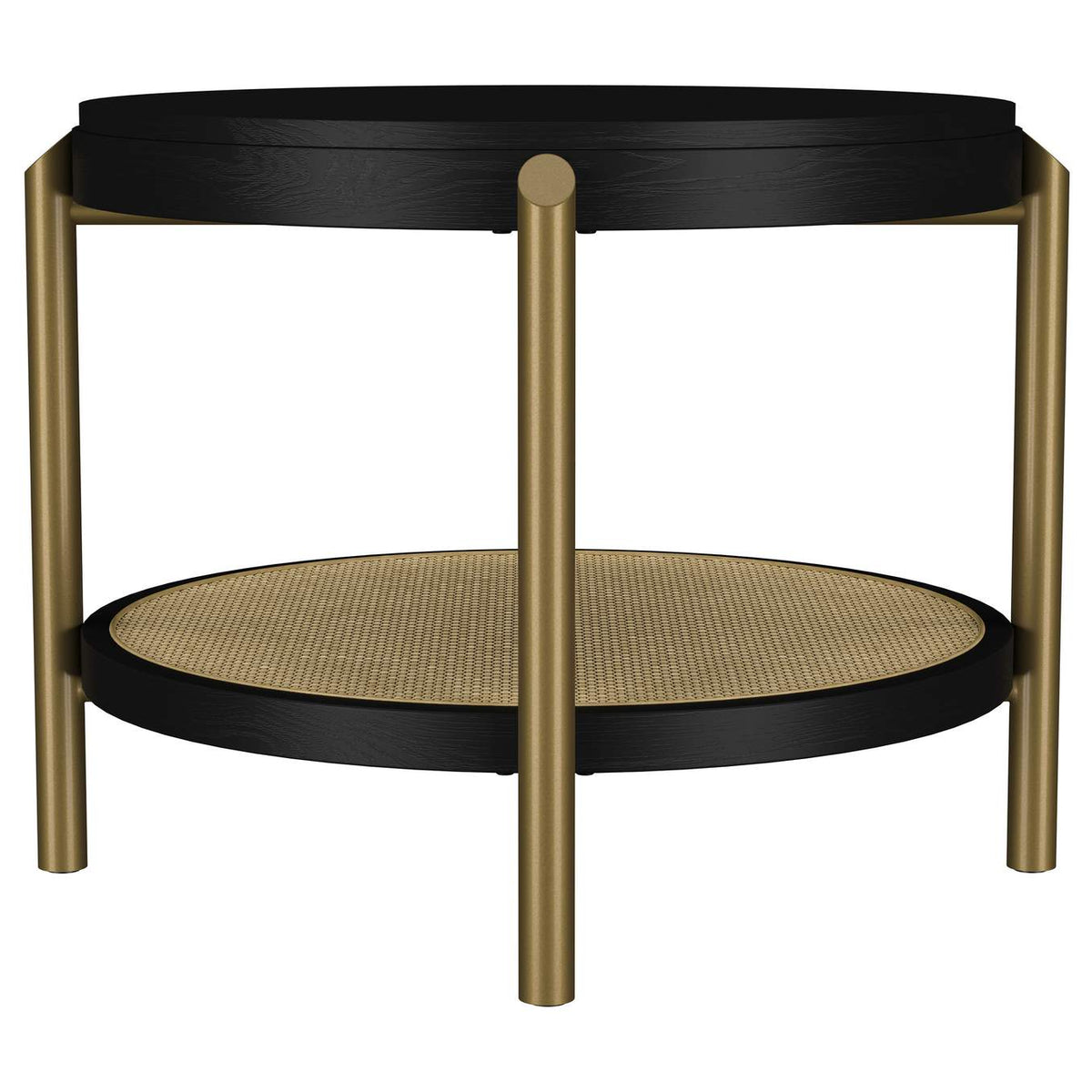 706197 Arini Round End Side Table With Storage Shelf Black