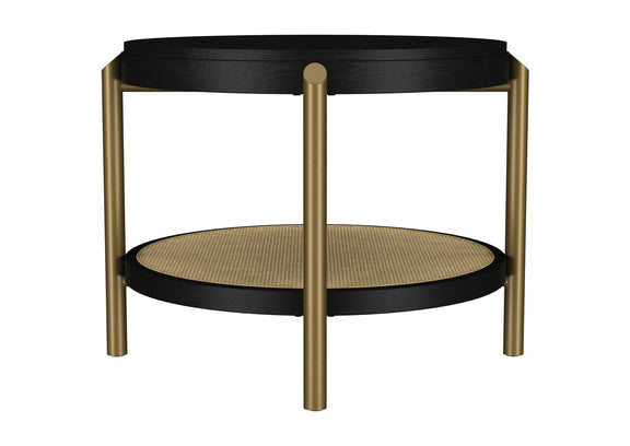 706197 Arini Round End Side Table With Storage Shelf Black