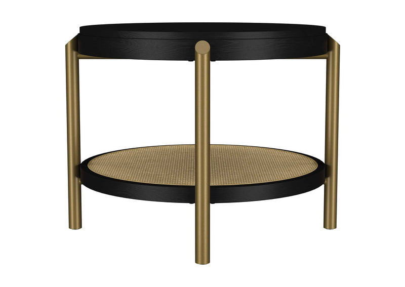 706197 Arini Round End Side Table With Storage Shelf Black