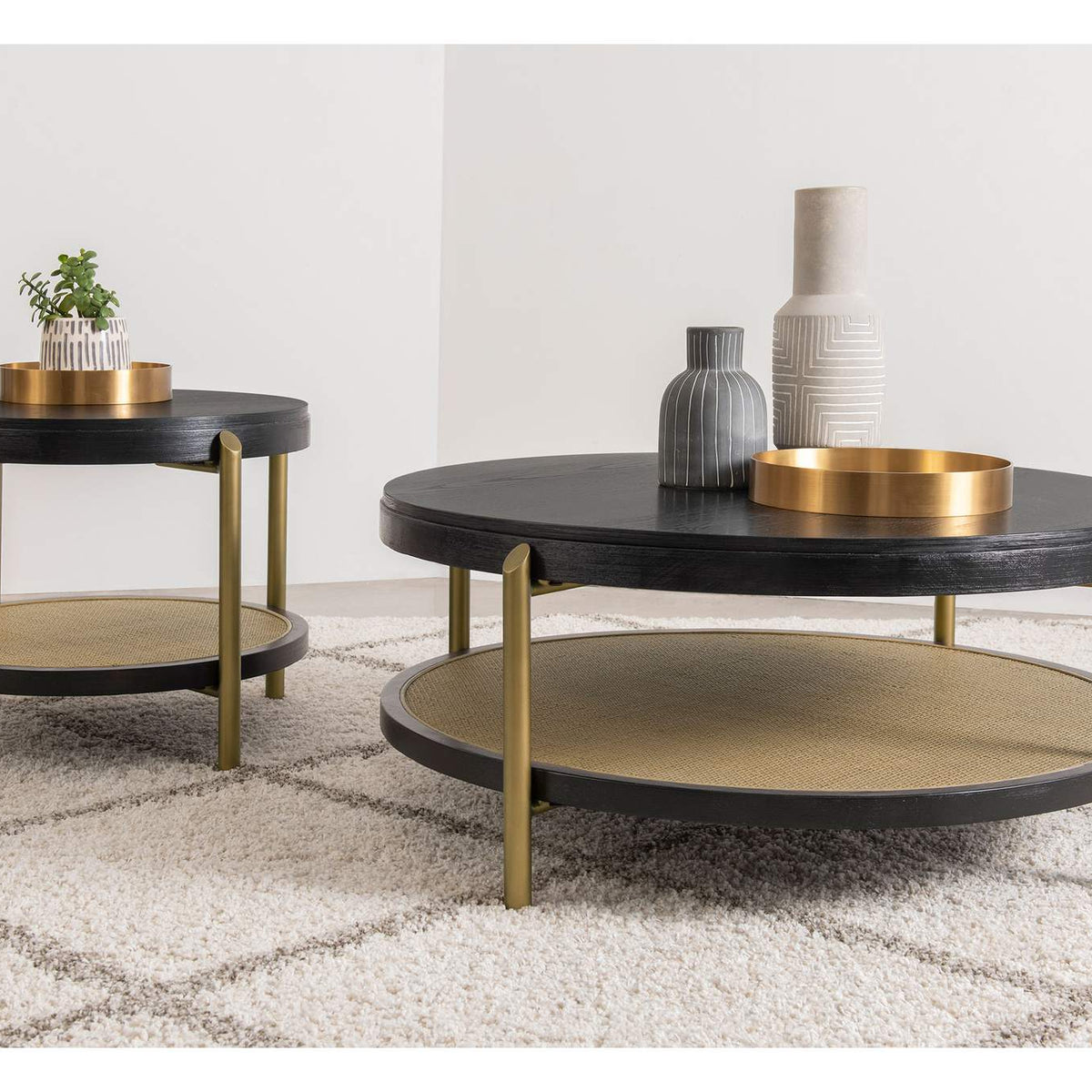 706197 Arini Round End Side Table With Storage Shelf Black