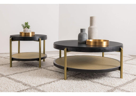 706197 Arini Round End Side Table With Storage Shelf Black