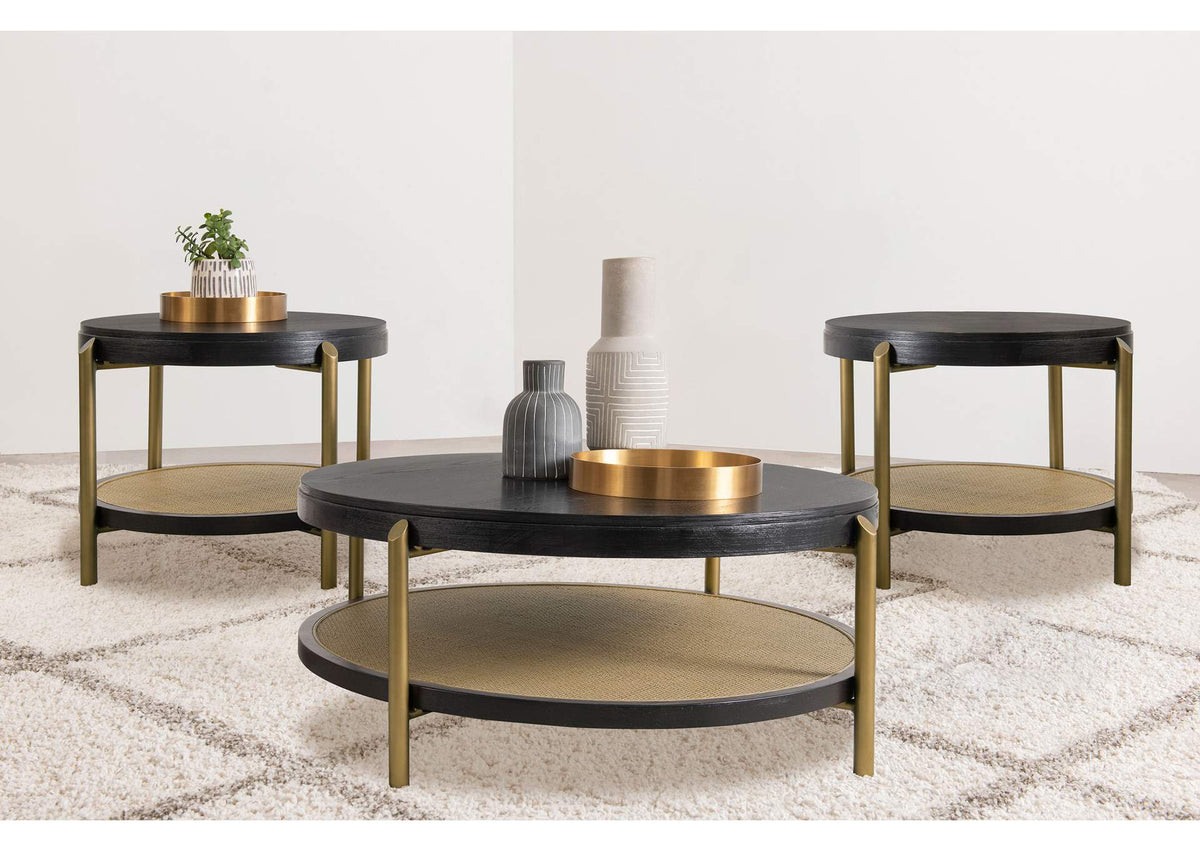 706198-S3 Arini 3-piece Round Coffee and End Table Set Black