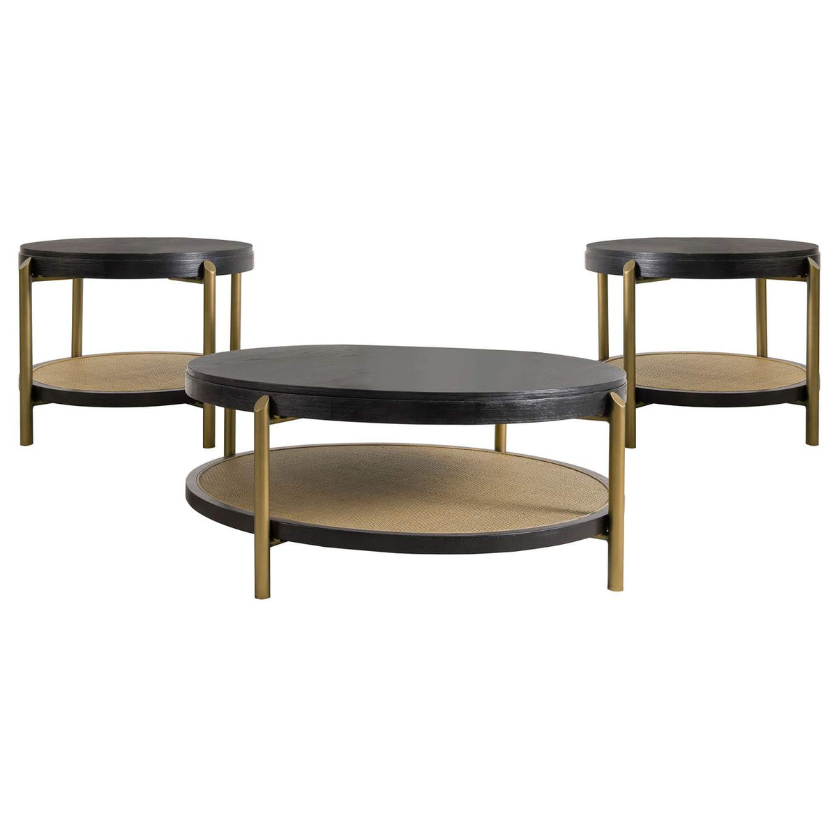 706198-S3 Arini 3-piece Round Coffee and End Table Set Black