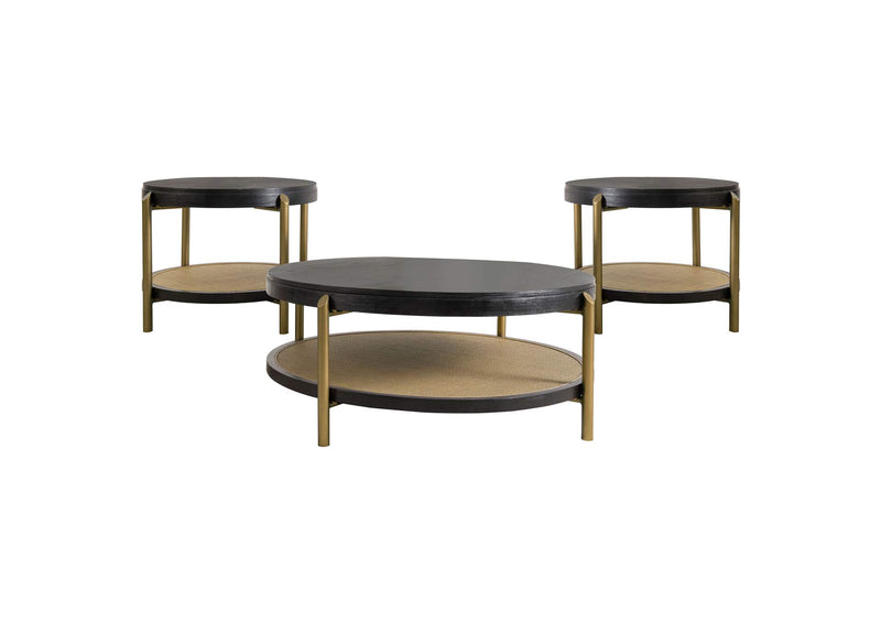 706198-S3 Arini 3-piece Round Coffee and End Table Set Black