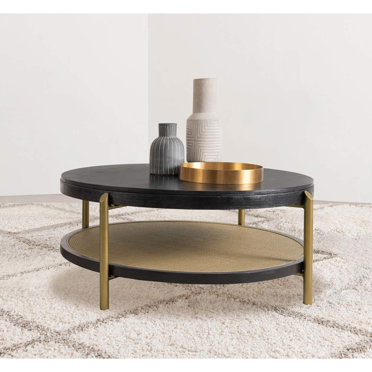706198 Arini Round Coffee Table With Storage Shelf Black