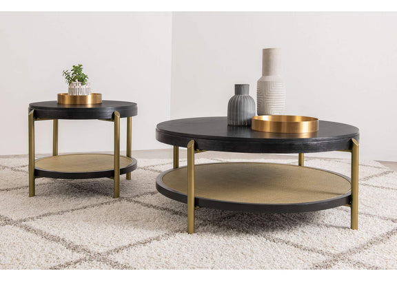 706198 Arini Round Coffee Table With Storage Shelf Black