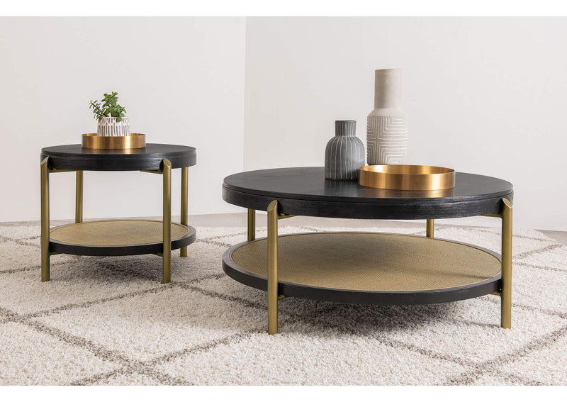 706198 Arini Round Coffee Table With Storage Shelf Black