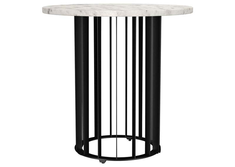 706207 Haven Round Genuine White Marble Top End Side Table Black