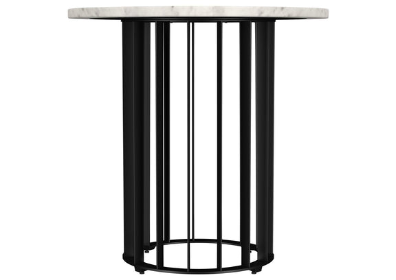 706207 Haven Round Genuine White Marble Top End Side Table Black