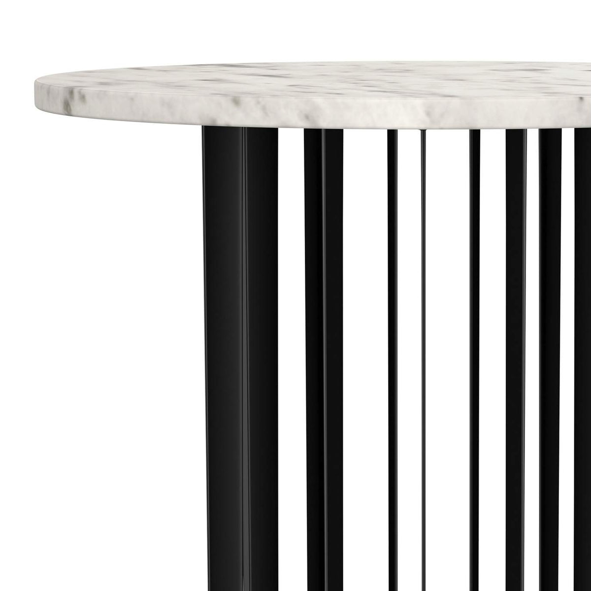 706207 Haven Round Genuine White Marble Top End Side Table Black