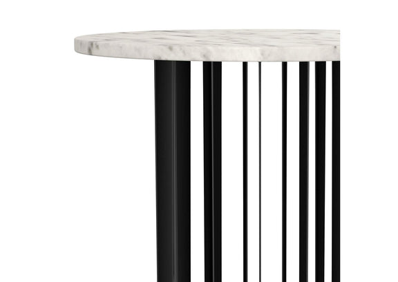 706207 Haven Round Genuine White Marble Top End Side Table Black