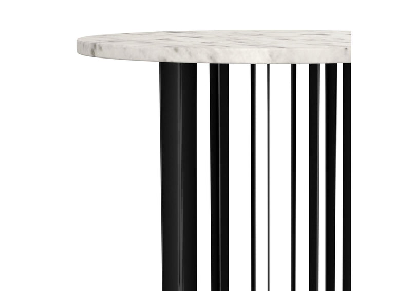 706207 Haven Round Genuine White Marble Top End Side Table Black