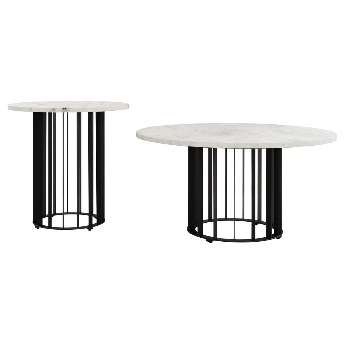 706208-S2 Haven 2-piece Round Marble Coffee and End Table Set Black