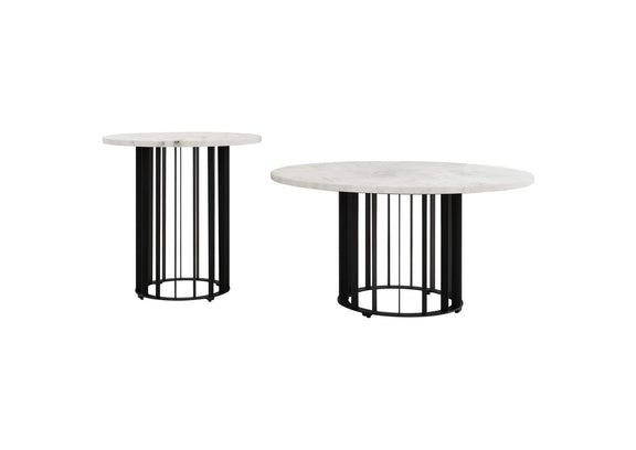 706208-S2 Haven 2-piece Round Marble Coffee and End Table Set Black