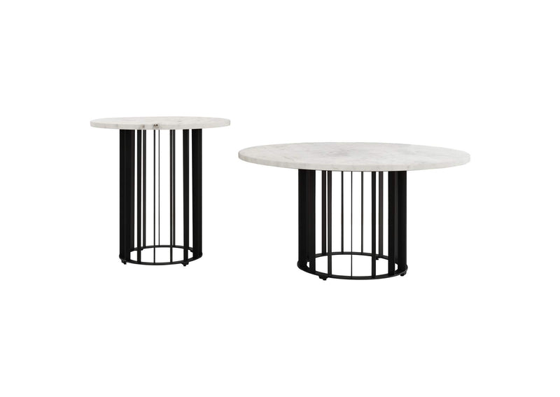 706208-S2 Haven 2-piece Round Marble Coffee and End Table Set Black