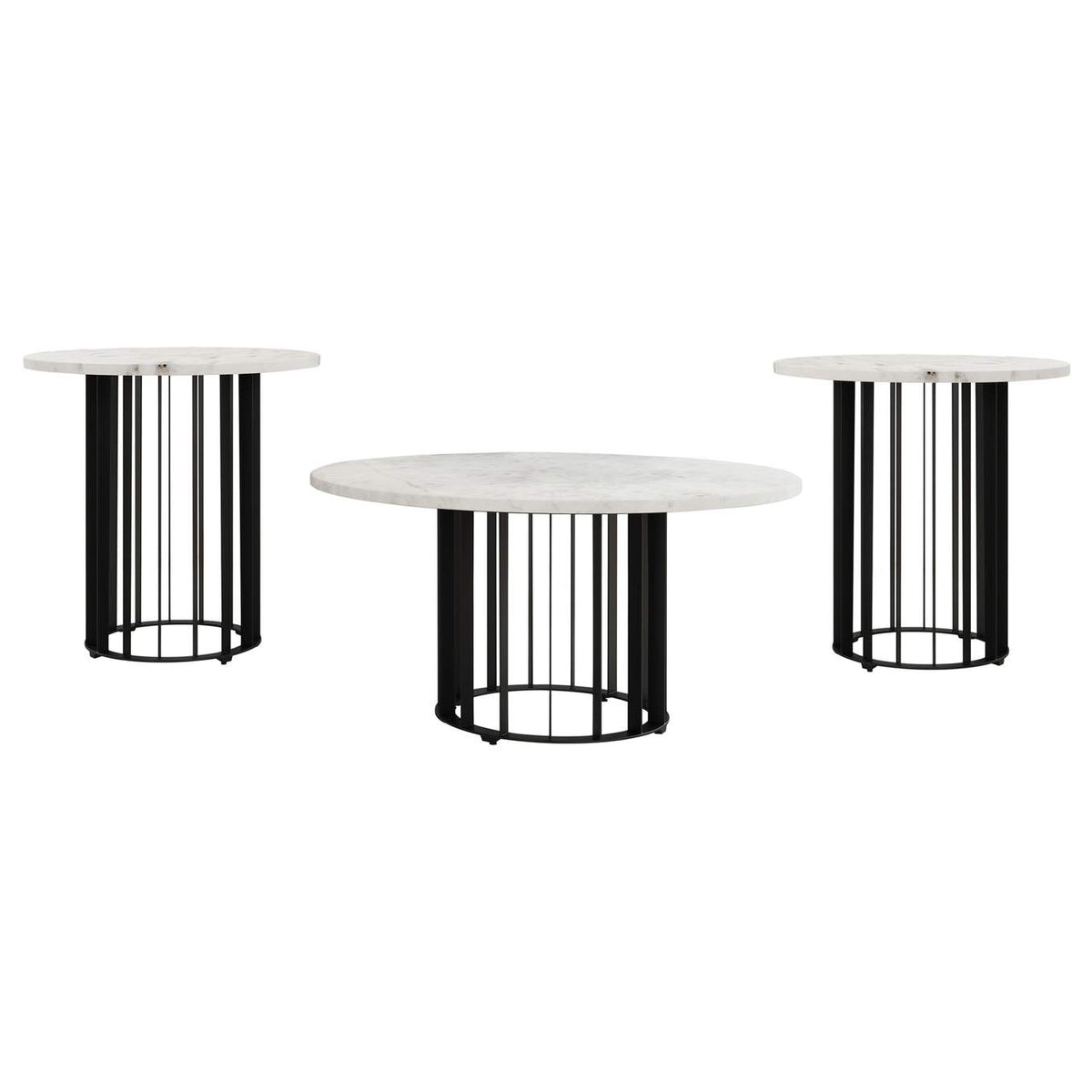 706208-S3 Haven 3-piece Round Marble Coffee and End Table Set Black