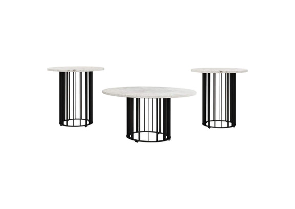 706208-S3 Haven 3-piece Round Marble Coffee and End Table Set Black