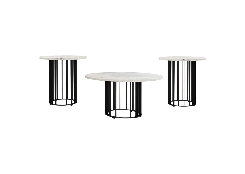706208-S3 Haven 3-piece Round Marble Coffee and End Table Set Black