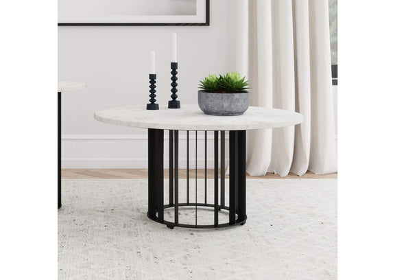 706208 Haven Round Genuine White Marble Top Coffee Table Black