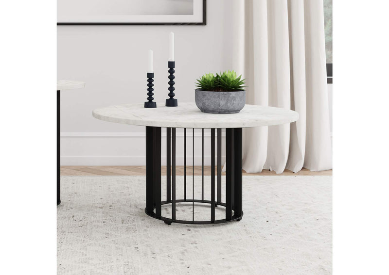 706208 Haven Round Genuine White Marble Top Coffee Table Black