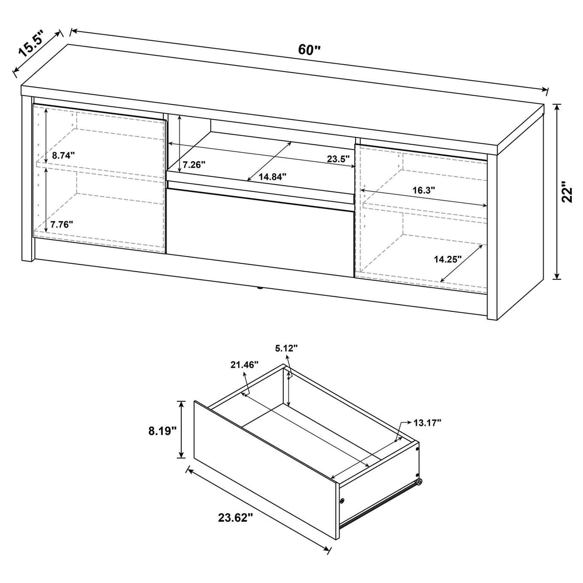 706222-SET Winfield 3-piece Entertainment Center 60-inch TV Stand Black
