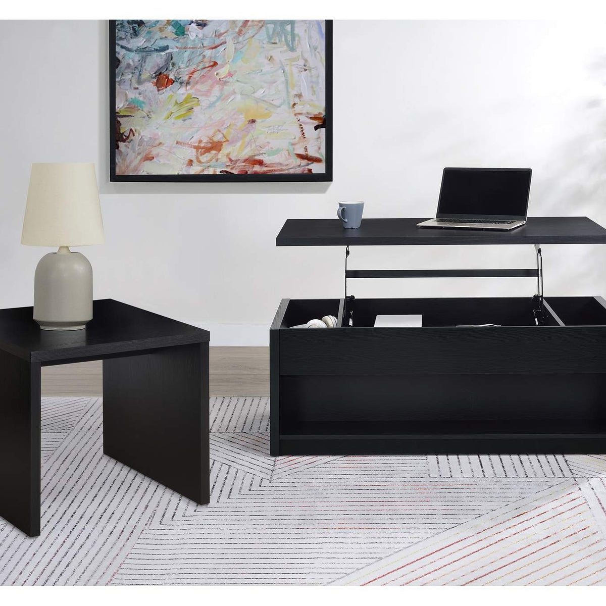 706227 Knapp Engineered Wood Square Side End Table Black