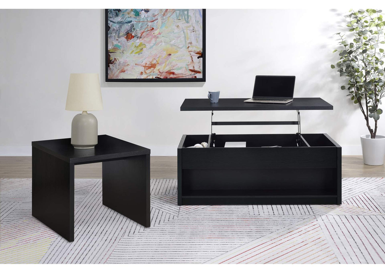 706228-S2 Knapp 2-piece Lift Top Coffee Table Set Black