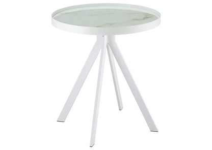 706257 Briggs Round Marble Printed Glass Top End Side Table White