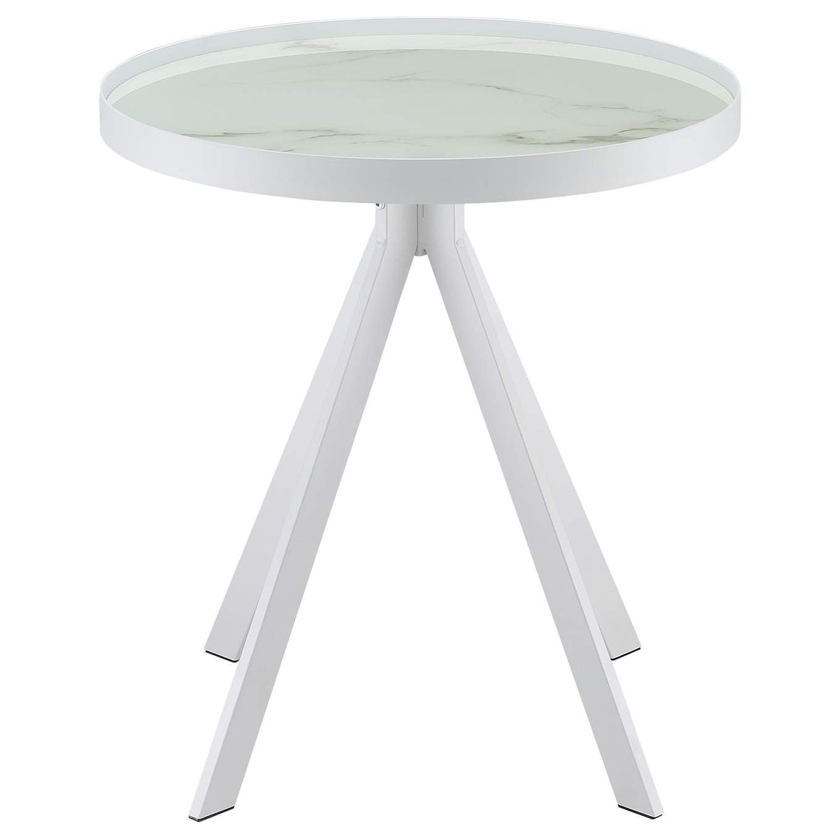 706257 Briggs Round Marble Printed Glass Top End Side Table White