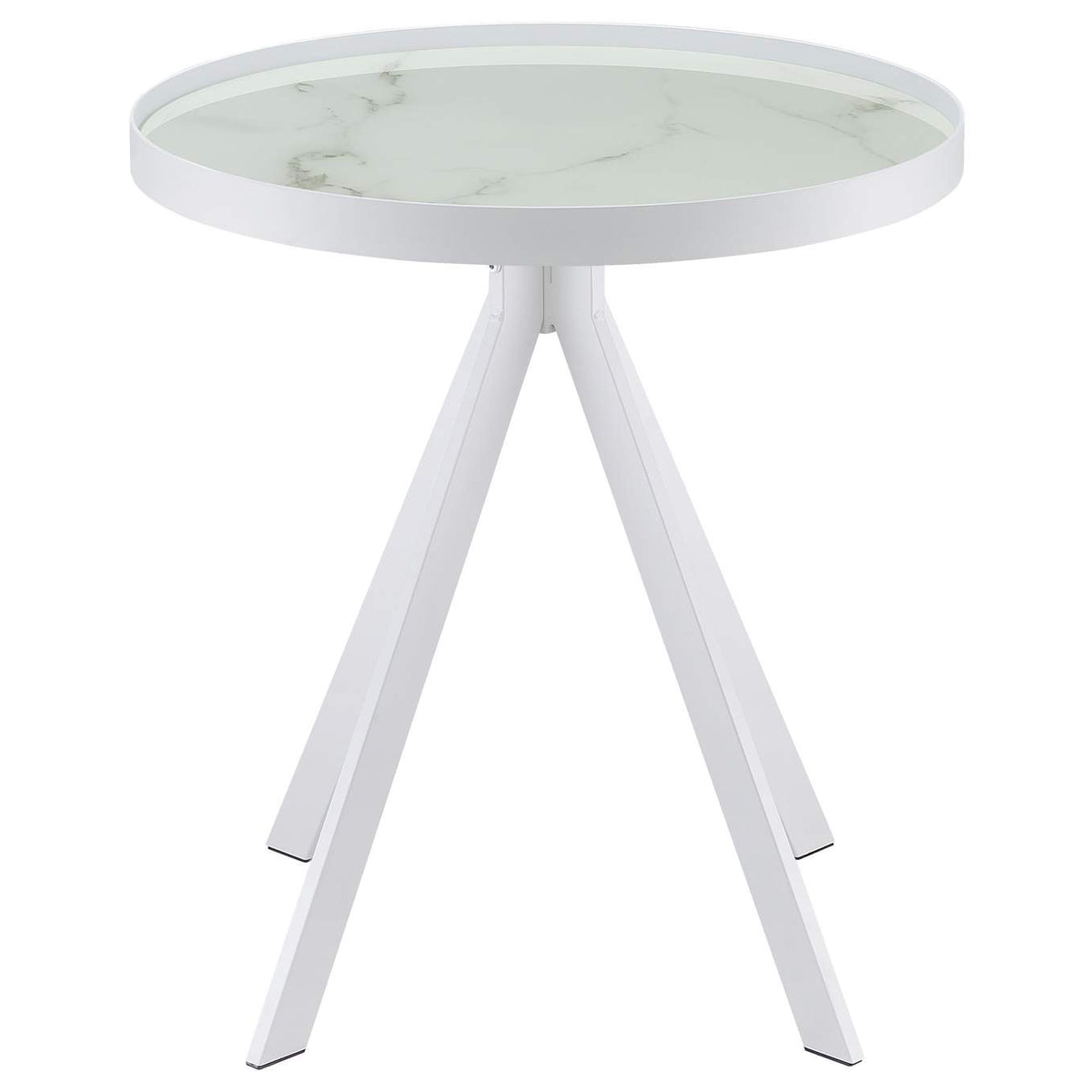 706257 Briggs Round Marble Printed Glass Top End Side Table White