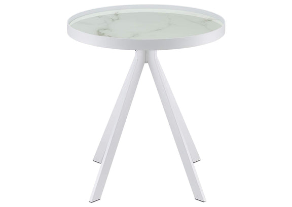 706257 Briggs Round Marble Printed Glass Top End Side Table White