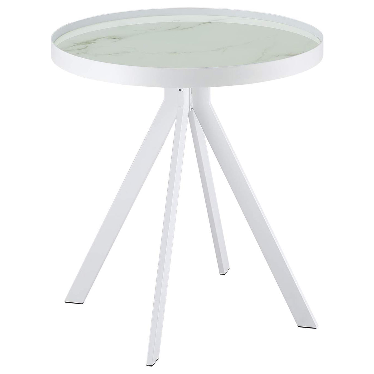 706257 Briggs Round Marble Printed Glass Top End Side Table White