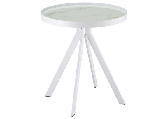 706257 Briggs Round Marble Printed Glass Top End Side Table White