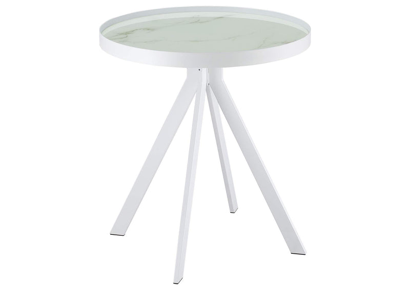 706257 Briggs Round Marble Printed Glass Top End Side Table White