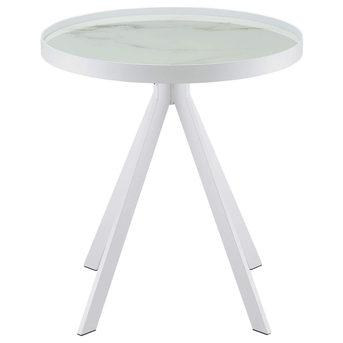 706257 Briggs Round Marble Printed Glass Top End Side Table White