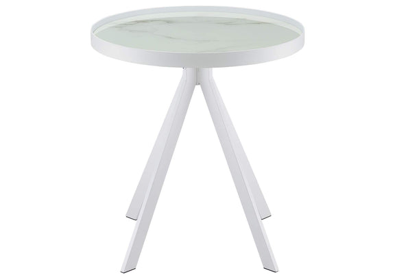 706257 Briggs Round Marble Printed Glass Top End Side Table White