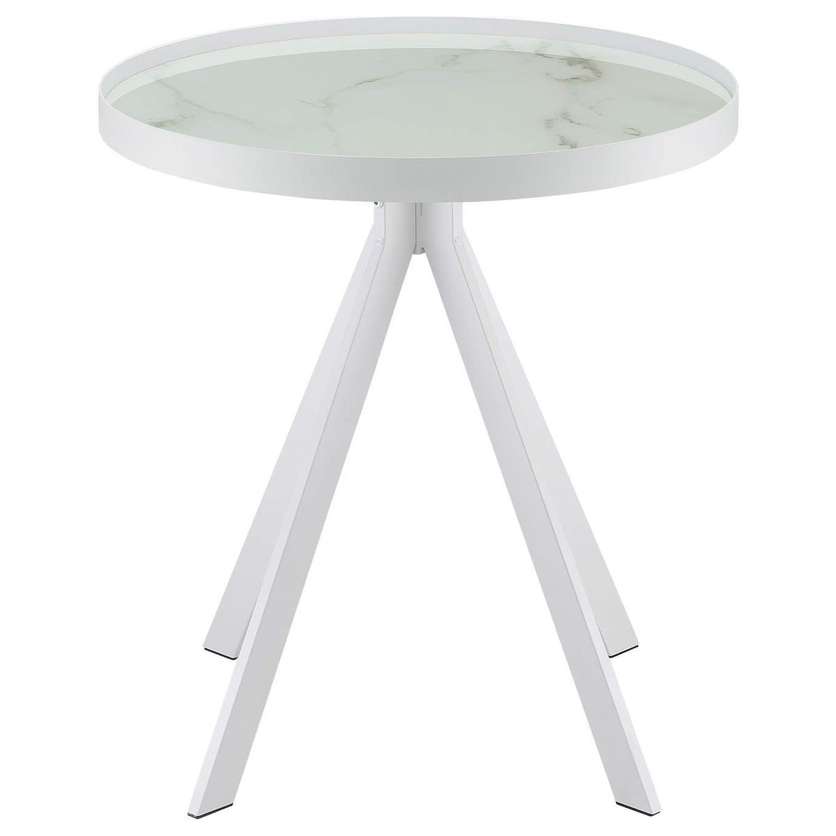 706257 Briggs Round Marble Printed Glass Top End Side Table White