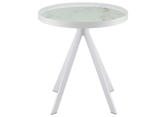 706257 Briggs Round Marble Printed Glass Top End Side Table White