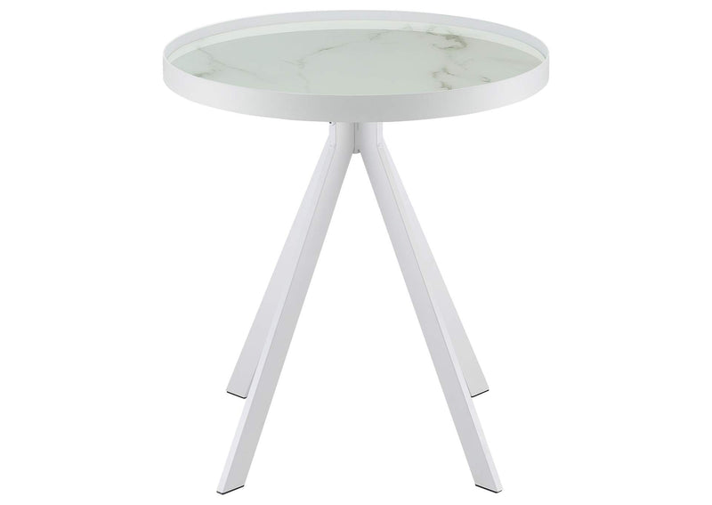 706257 Briggs Round Marble Printed Glass Top End Side Table White