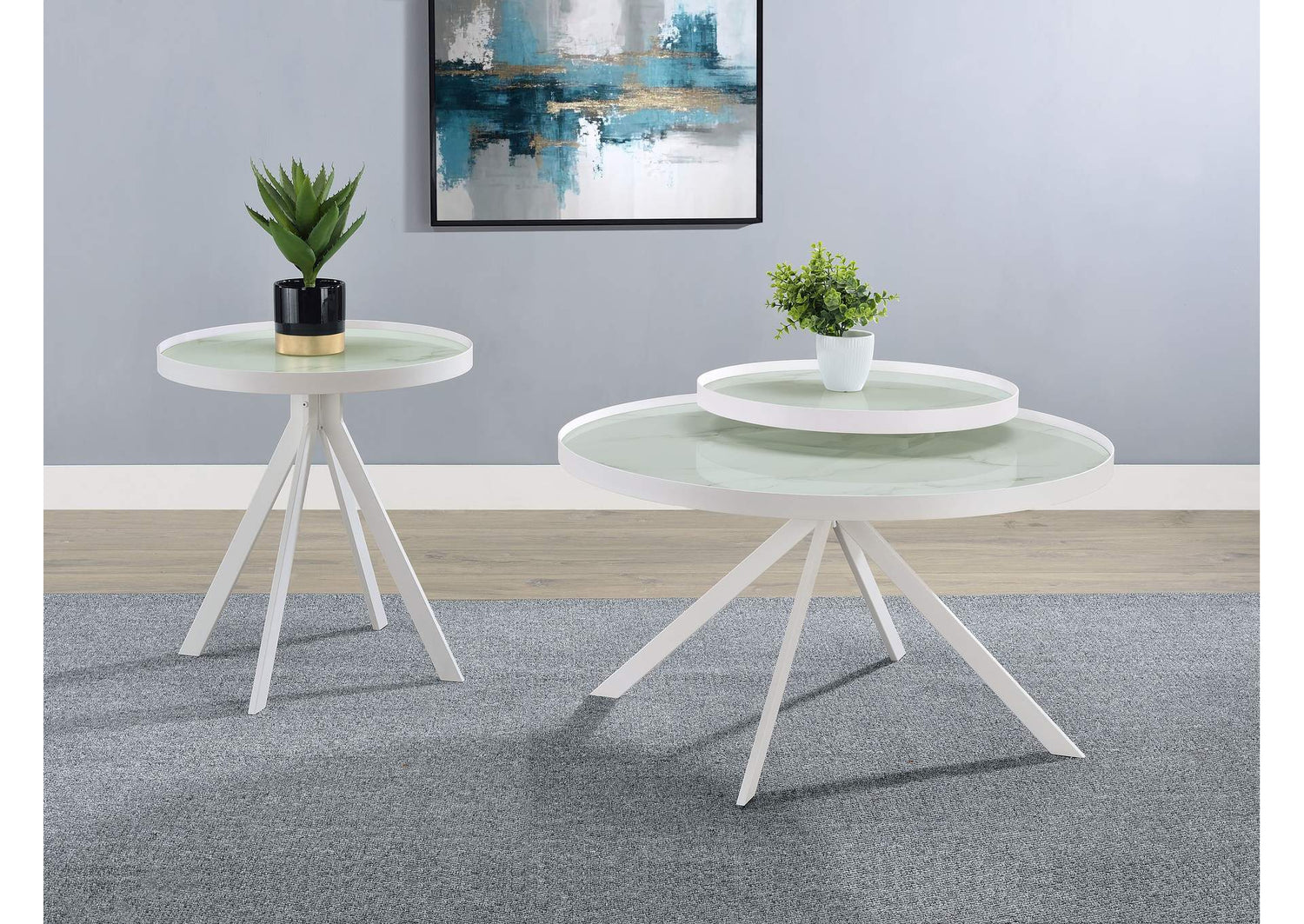 706258-S2 Briggs 2-piece Round Coffee and End Table Set White