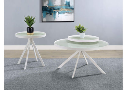 706258-S2 Briggs 2-piece Round Coffee and End Table Set White