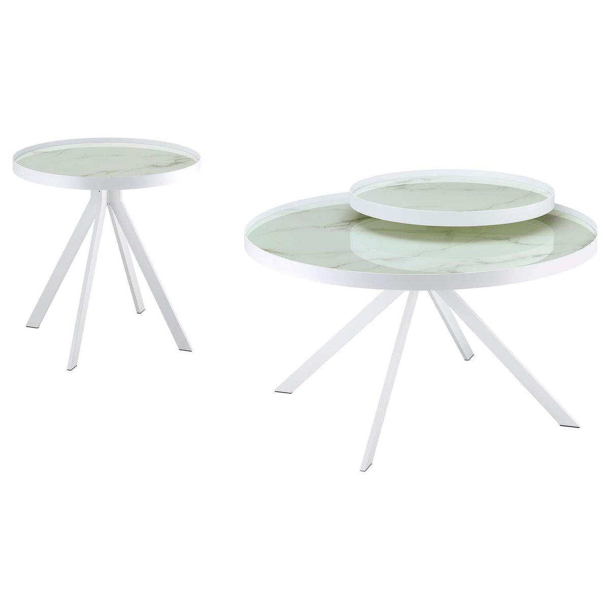 706258-S2 Briggs 2-piece Round Coffee and End Table Set White