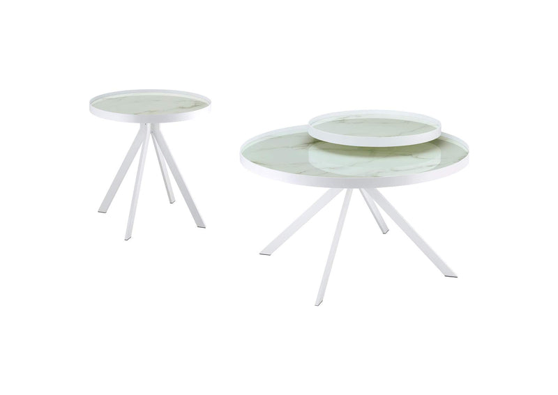 706258-S2 Briggs 2-piece Round Coffee and End Table Set White