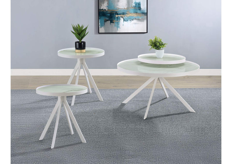 706258-S3 Briggs 3-piece Round Coffee and End Table Set White