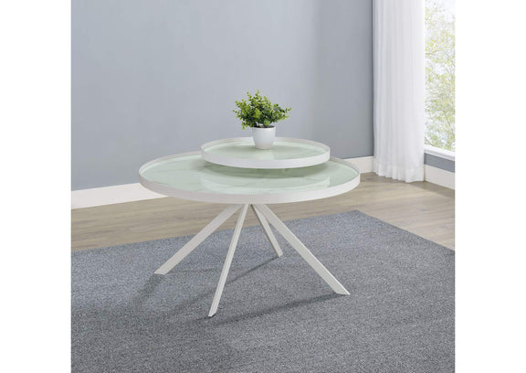 706258 Briggs Round Marble Printed Glass Top Coffee Table White