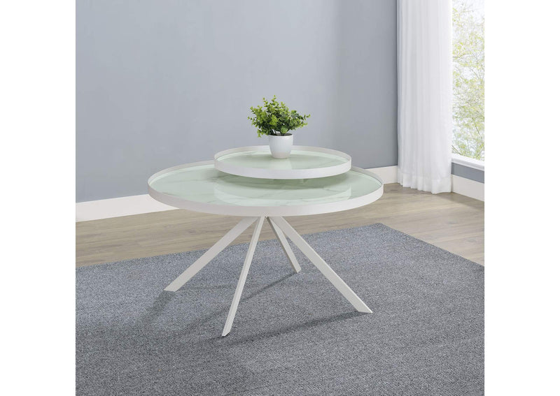 706258 Briggs Round Marble Printed Glass Top Coffee Table White