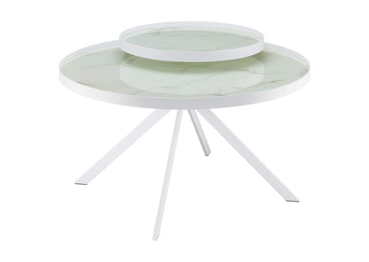 706258 Briggs Round Marble Printed Glass Top Coffee Table White