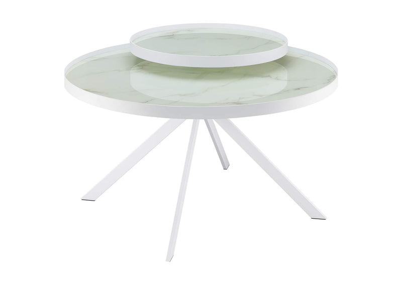 706258 Briggs Round Marble Printed Glass Top Coffee Table White