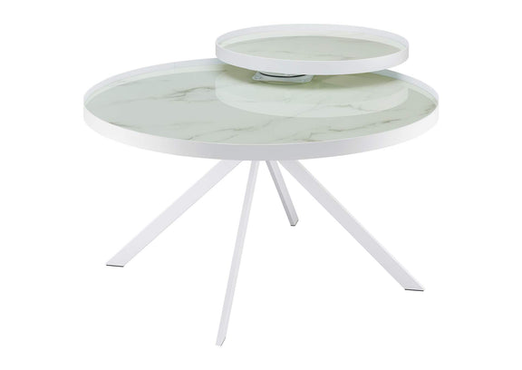 706258 Briggs Round Marble Printed Glass Top Coffee Table White